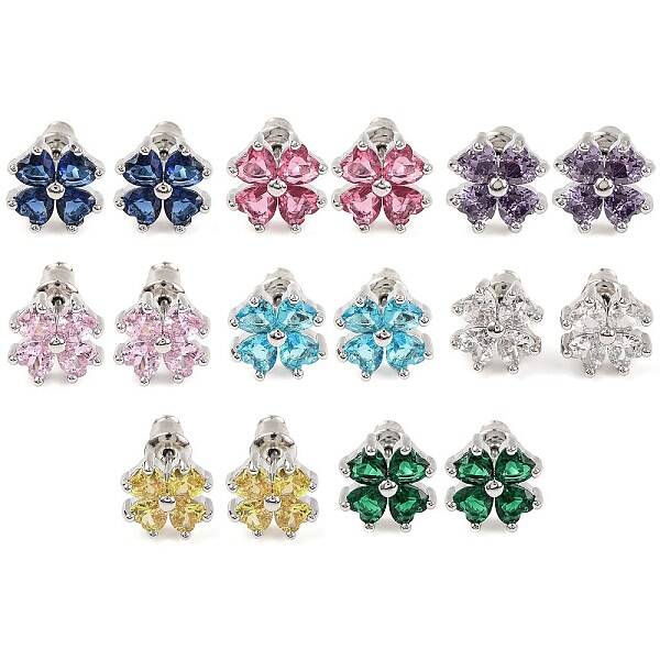 Cubic Zirconia Clover Stud Earrings