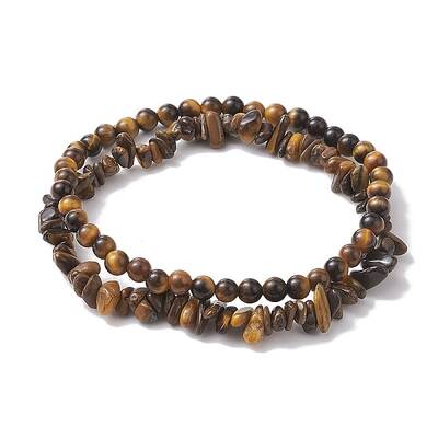 Chip & Round Natural Tiger Eye Beaded Stretch Bracelets for Women