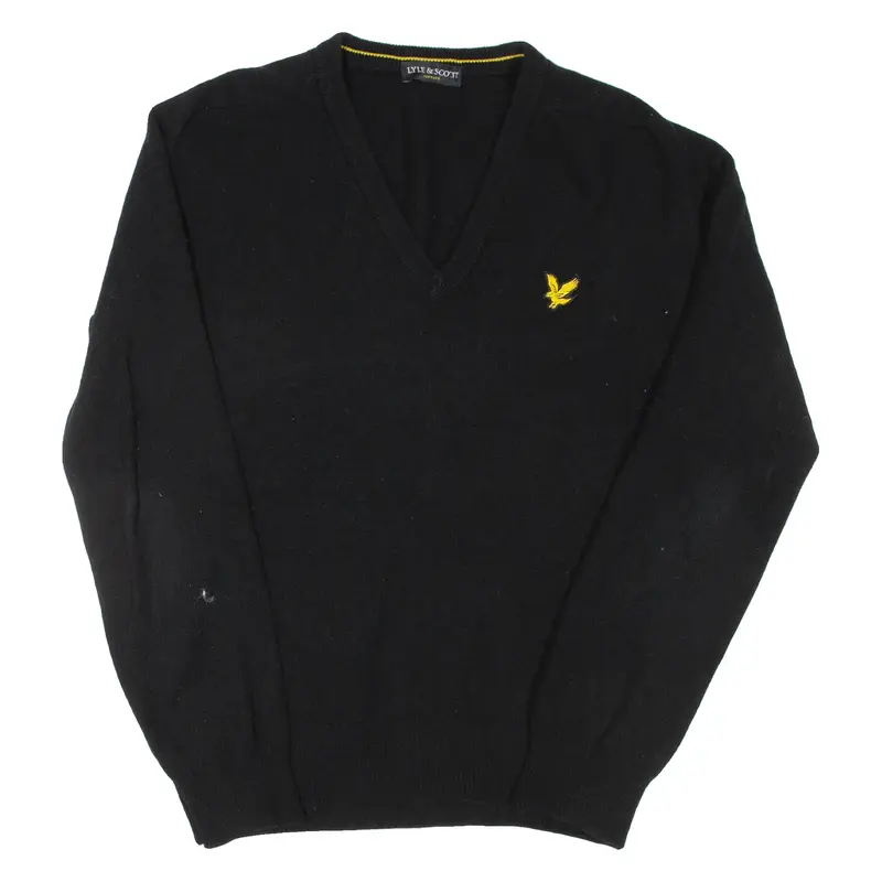 LYLE & SCOTT Mens Jumper Black V-Neck Tight Knit Wool L