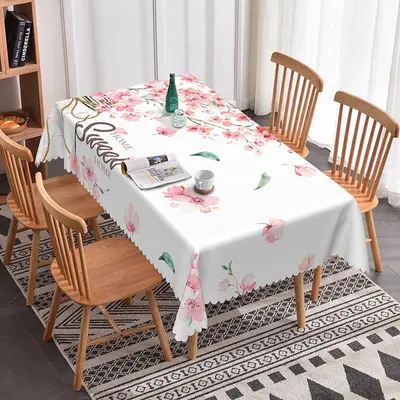 Aperturee Peach Blossom Spring Theme Rectangle Tablecloth, 52x70 Inch, 30.82 USD, rectangle tablecloths, ZJY04678-A