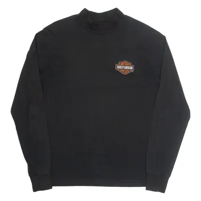 HARLEY DAVIDSON Mens Biker T-Shirt Black Long Sleeve High Neck L