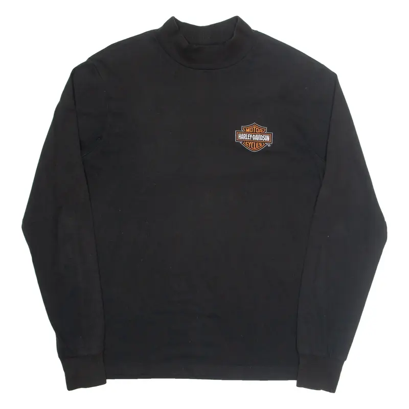 HARLEY DAVIDSON Mens Biker T-Shirt Black Long Sleeve High Neck L