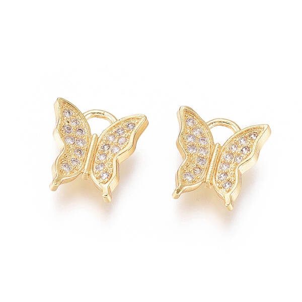 Brass Micro Pave Clear Cubic Zirconia Charms