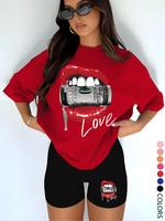 Two-Piece Set Women's Money Print Short Sleeve Tee & Skinny Shorts, Casual Fashion Round Neck T-shirt & Shorts for Daily Outd...
