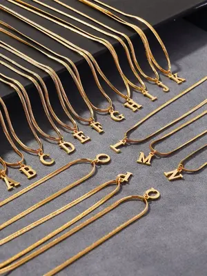 Fashion Alphabet Pendant, Metal Woven Chain Necklace for Women, Minimalist Collar Necklace for Gift, Stainless Steel Jewelry