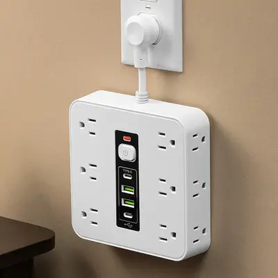 Power Strip with Surge Protection 12 AC Outlets 2 USB 2 Type-C Multifunctional Wall Outlet Extender for Office Home Travel US...