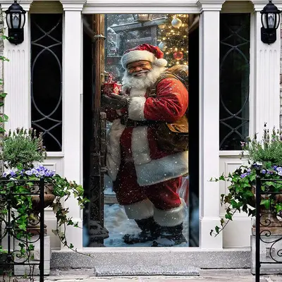 Santa Claus Delivering Gifts Christmas Door Cover - Aperturee