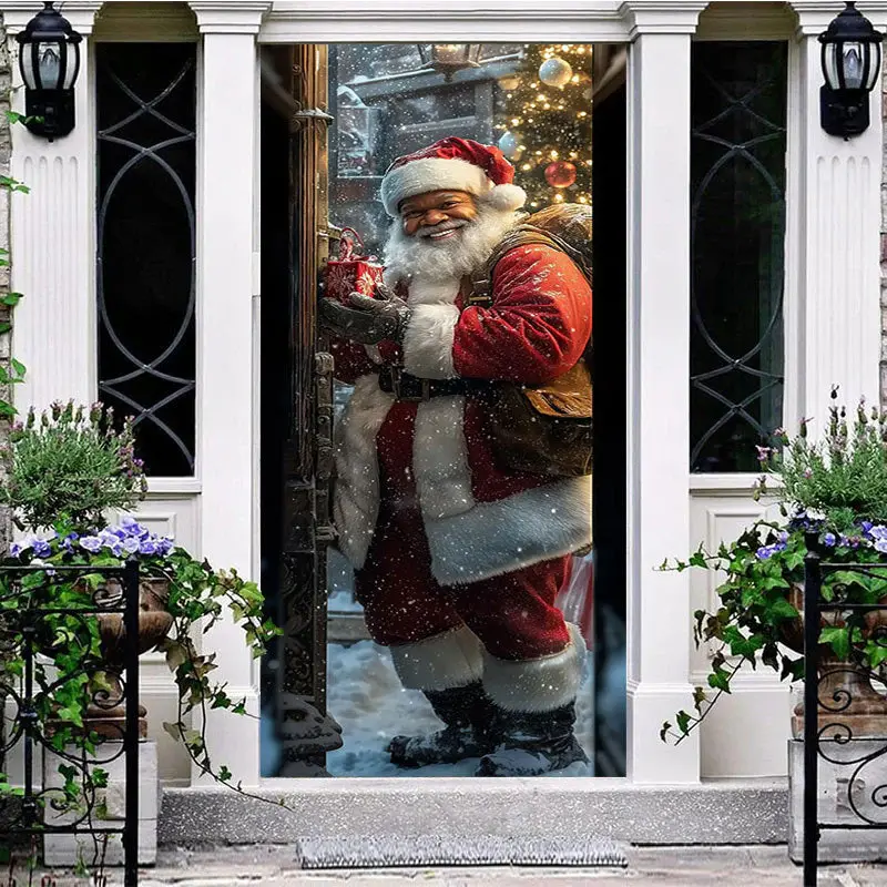 Santa Claus Delivering Gifts Christmas Door Cover - Aperturee