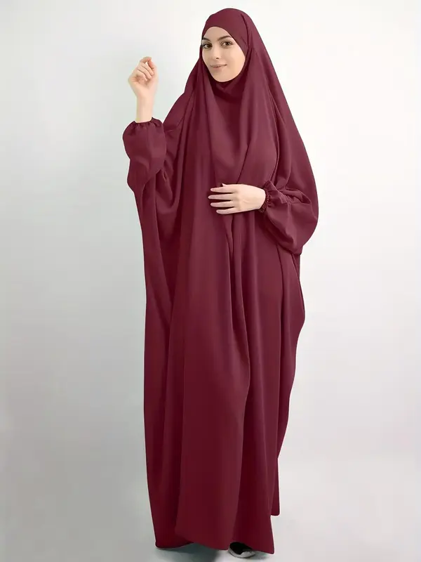 Women's Solid Knot Hooded Batwing Sleeve Kaftan, Modest Long Sleeve Dress for Daily Outdoor Wear, Women's Islamic Clothing fo...