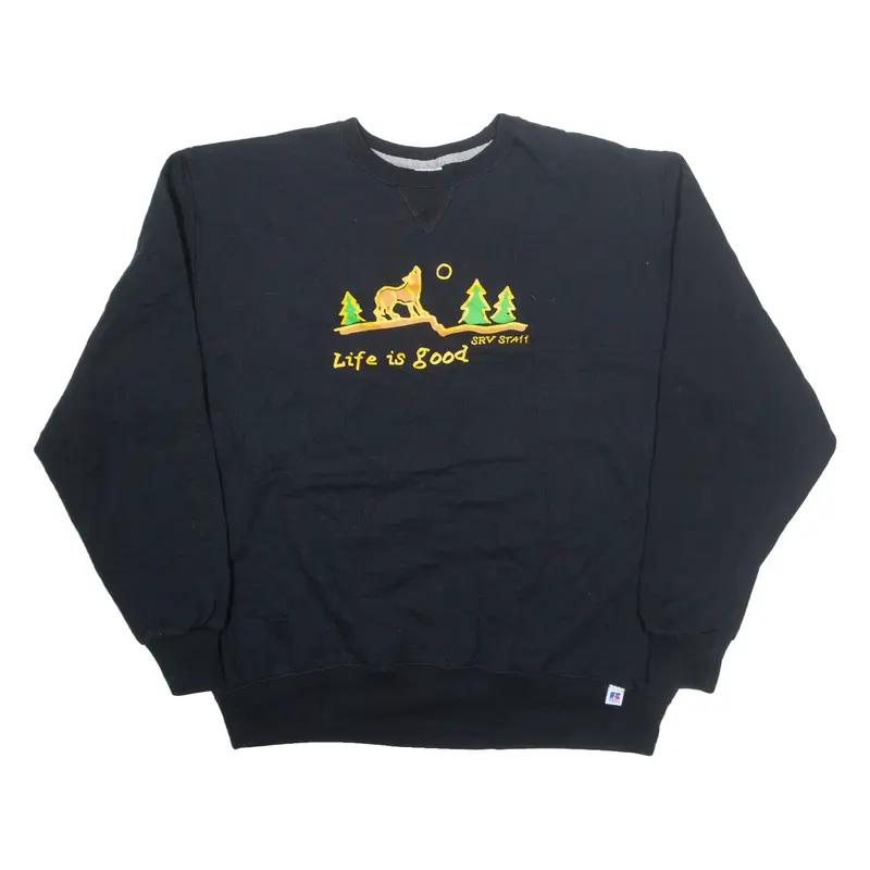 RUSSELL ATHLETIC Life Is Good Wolf Mens Sweatshirt Black XL