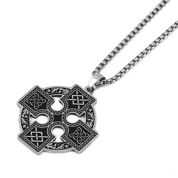 304 Stainless Steel Goth Knot Cross Pendant Box Chain Necklaces