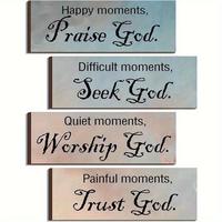 Christian Wall Decor, 4 Counts/set Letter Pattern Wooden Hanging Decor, Wall Decor for Home Bedroom & Bathroom & Living Room,...