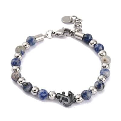 Natural Sodalite & Synthetic Magnetic Hematite Anchor Beaded Bracelet