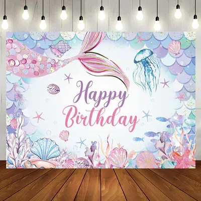 Aperturee Colorful Undersea Mermaid Happy Birthday Backdrop