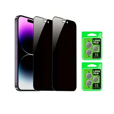 [2+2 Pack] iPhone 17/16/15/14/13 Privacy Screen & Camera Lens Protectors - 30° Anti-Spy, 9H Anti-Scratch Tempered Glass, 2.5...