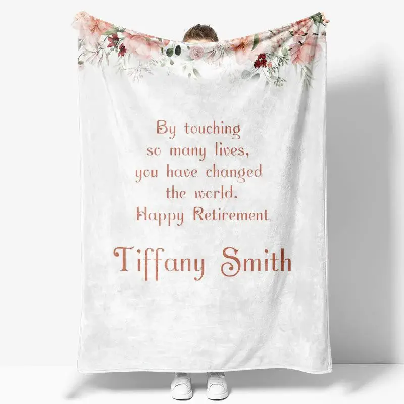 Floral White Simple Custom Name Retirement Blanket - Aperturee