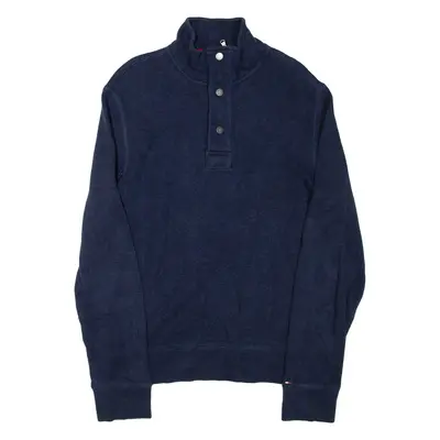 TOMMY HILFIGER Mens Jumper Blue Button Neck Tight Knit S