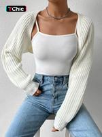 Women's Solid Raglan Sleeve Open Front Crop Shrug Cardigan, Casual Long Sleeve Knitting Cardigan Sweater for Spring & Fall, F...