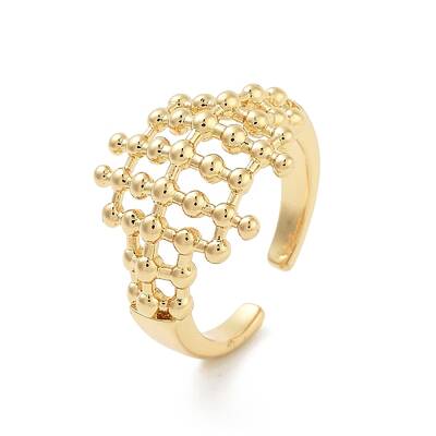 Hollow Tartan Round Brass  Open Cuff Ring for Women