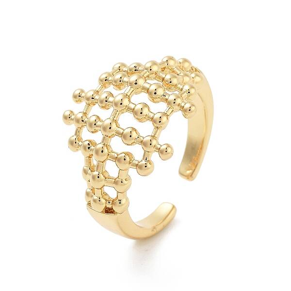 Hollow Tartan Round Brass  Open Cuff Ring for Women