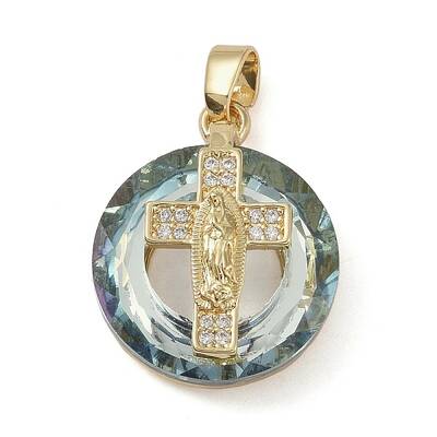 Brass Micro Pave Cubic Zirconia with Glass Pendents