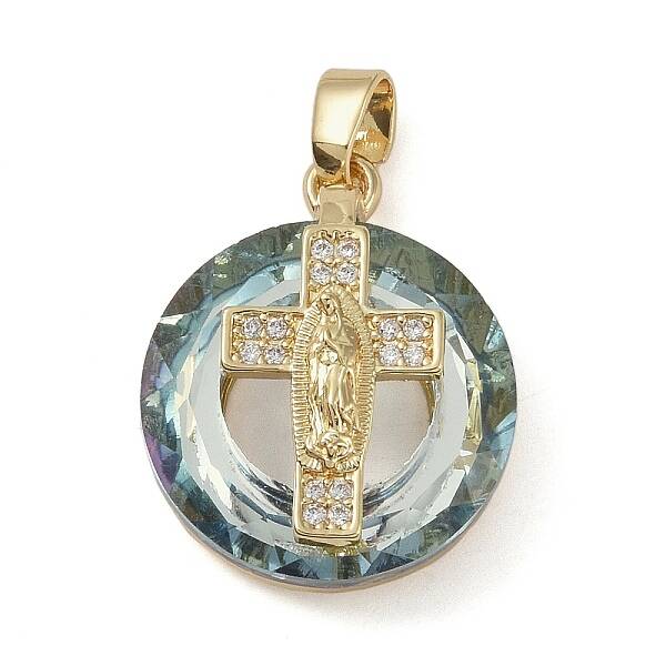 Brass Micro Pave Cubic Zirconia with Glass Pendents