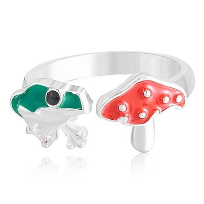 Frog & Mushroom Alloy Open Cuff Ring for Women