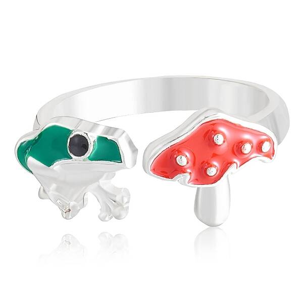 Frog & Mushroom Alloy Open Cuff Ring for Women