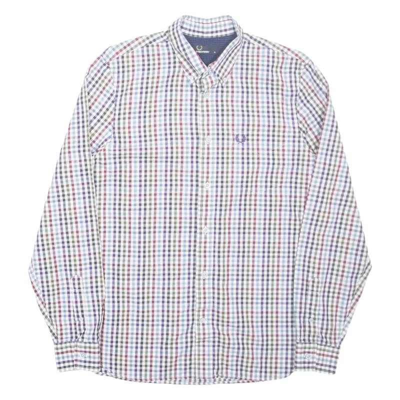 FRED PERRY Mens Shirt Purple Check Long Sleeve M