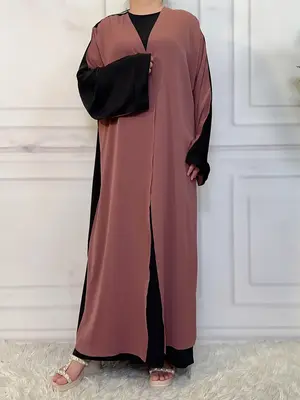 Women's Colorblock Drop Shoulder Abaya, Modest Casual Comfortable Long Sleeve Long Dress for Daily Wear, Women's Islamic Clot...