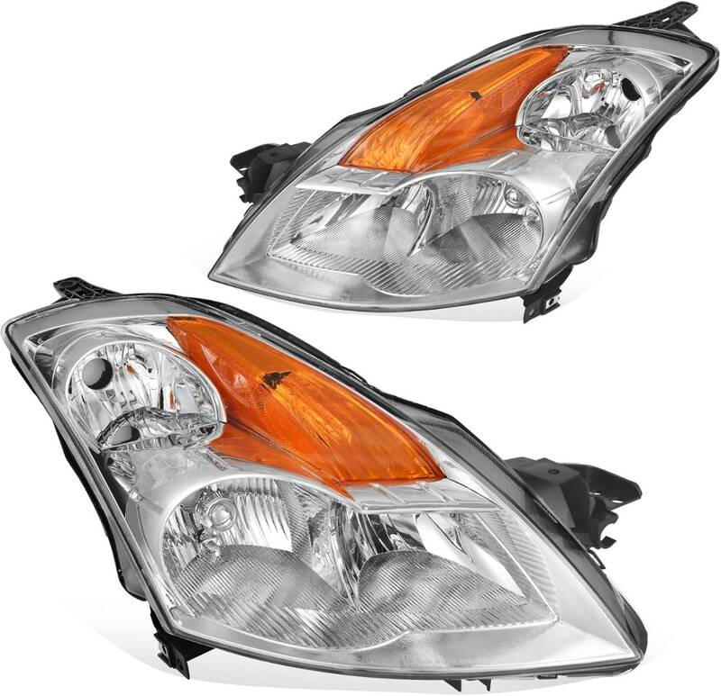 YITAMOTOR® Headlight Assembly Compatible with 2007-2009 Nissan Altima Sedan 4-door (Chrome Housing with Amber Reflector Clea...