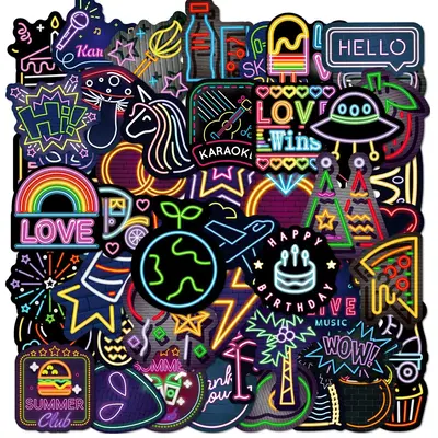 50pcs Neon Series Sticker, Waterproof Sticker Pack for Wall Water Bottle Skateboard Helmet Car Bike Luggage Laptop, Christmas...