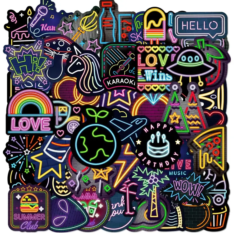 50pcs Neon Series Sticker, Waterproof Sticker Pack for Wall Water Bottle Skateboard Helmet Car Bike Luggage Laptop, Christmas...