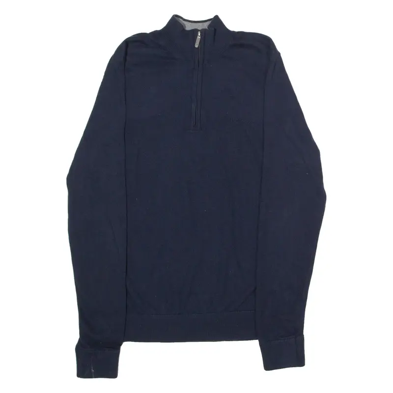 BEN SHERMAN Mens Jumper Blue 1/4 Zip Tight Knit S