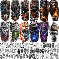 72 Sheets Lion Skull Temporary Tattoos For Men Women, Halloween Half Arm Sleeve Tattoo Stickers Zeus Eagle Tiger Ship, 3D Wat...