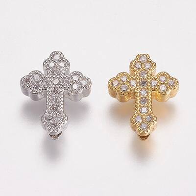 Brass Micro Pave Cubic Zirconia Beads