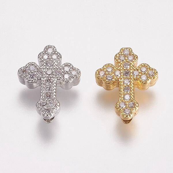 Brass Micro Pave Cubic Zirconia Beads