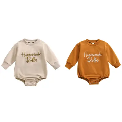 Baby Thanksgiving Outfit Boy Girl Sweatshirt Bubble Romper Sweatshirt Cute Newborn Toddler Fall Clothes Homemade Rolls Brown ...