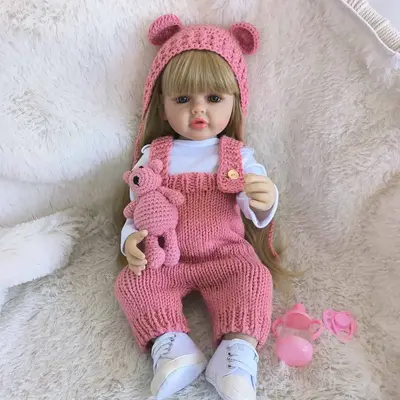 22 Inch Life-like Teenager Girl Doll, Realistic Reborn Doll with Plushies Crochet Toys, Soft Silicone Body Doll, Birthday Gif...