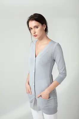Long V-neck Cardigan - Grey Pearl | Size: L