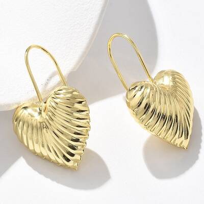 Textured Heart Brass Dangle Earrings