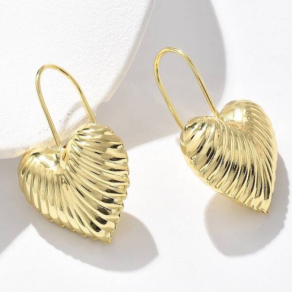 Textured Heart Brass Dangle Earrings