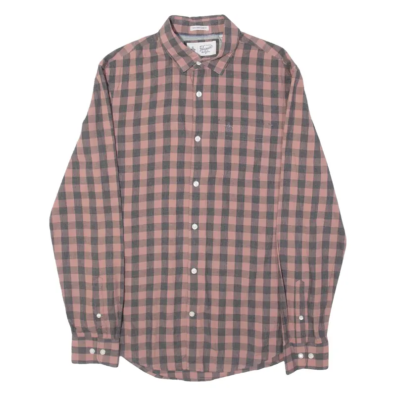 ORIGINAL PENGUIN Slim Fit Mens Shirt Maroon Plaid Long Sleeve S