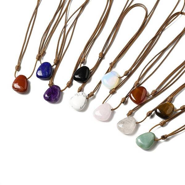 Gemstone Triangle Pendant Necklace with Waxed Cord for Women