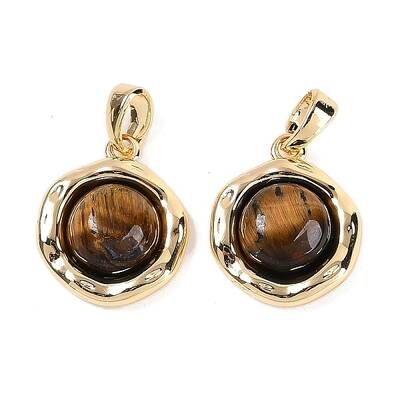 Brass Pave Natural Tiger Eye Flat Round Charms