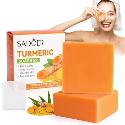 Handmade Turmeric Body & Facial Soap Bar, Natural Turmeric Essence Soap for Effective Deep Skin Cleansing, Personal Skin Care...