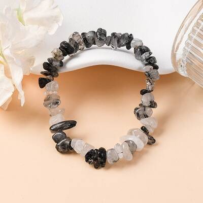 Natural Tourmalinated Quartz/Black Rutilated Quartz Stretch Bracelets