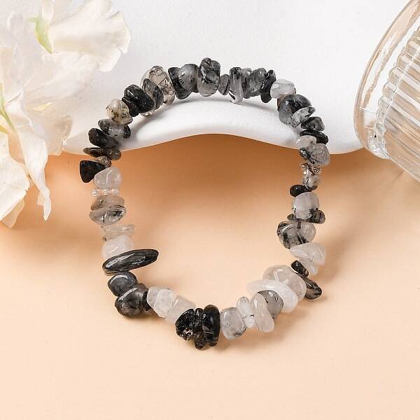 Natural Tourmalinated Quartz/Black Rutilated Quartz Stretch Bracelets