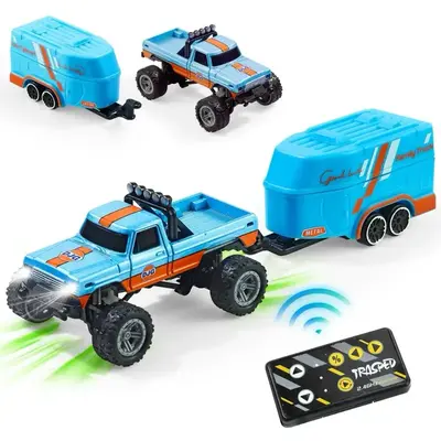 Mini Remote Control Car Toy for Kids Alloy RC Monster Truck Off-Road 1:64 USB Rechargeable with Lights