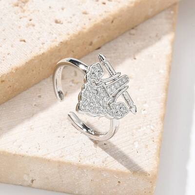 Brass Micro Pave Clear Cubic Zirconia Cuff Finger Rings for Women